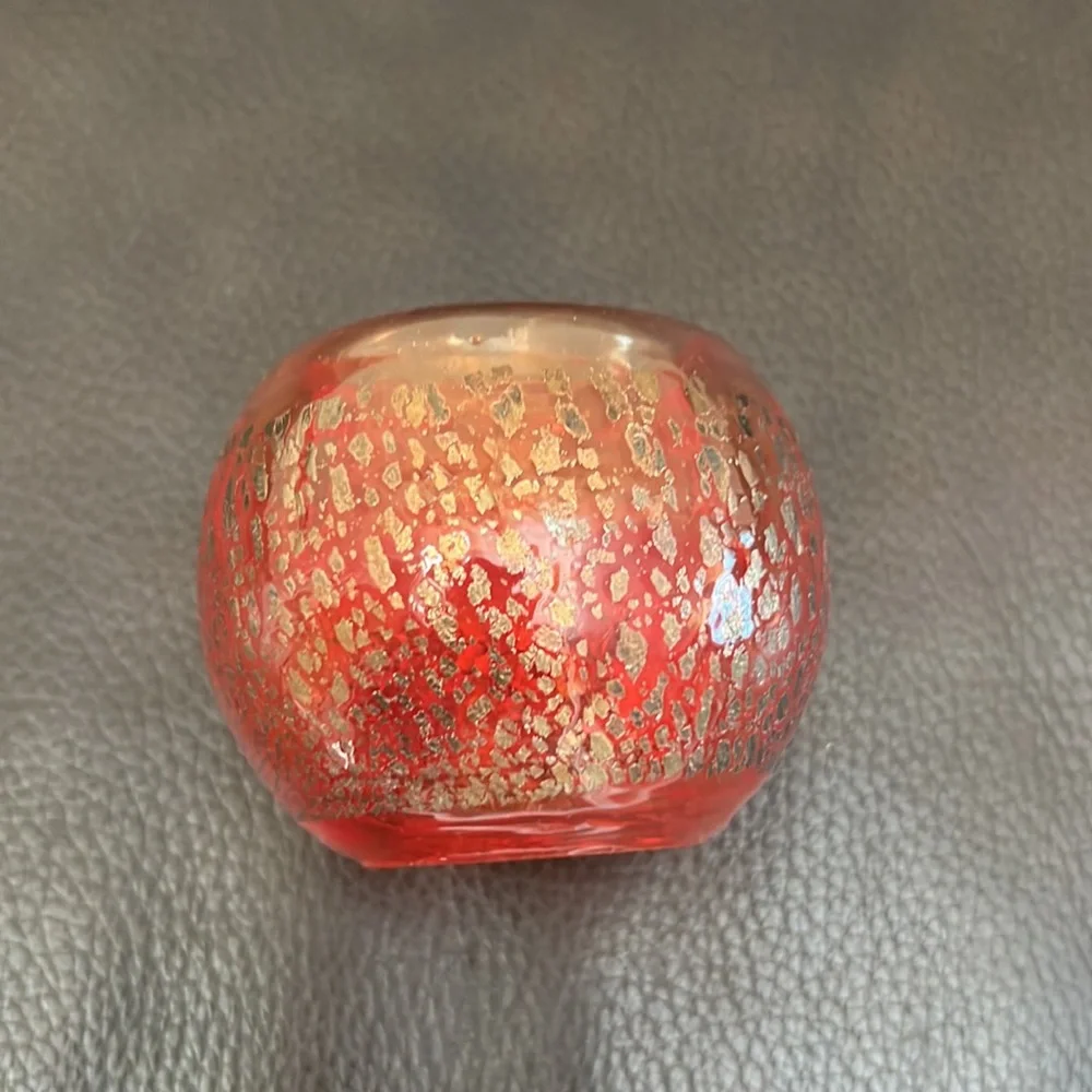 Murano Glass Orange Tea Light Candle Holder with Gold Fleck Accents